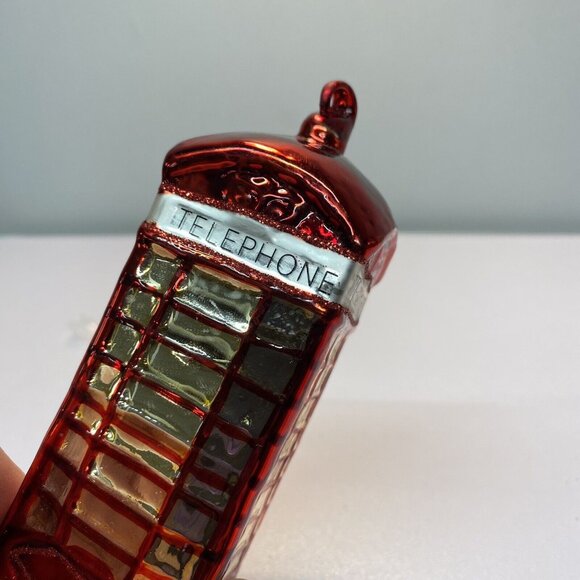 Pottery Barn Red Telephone Booth Glass Christmas Ornament 5”H x 2”W British Gold - Picture 8 of 10